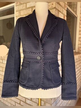 J. Crew Navy Scalloped-Trim Single-Button Blazer